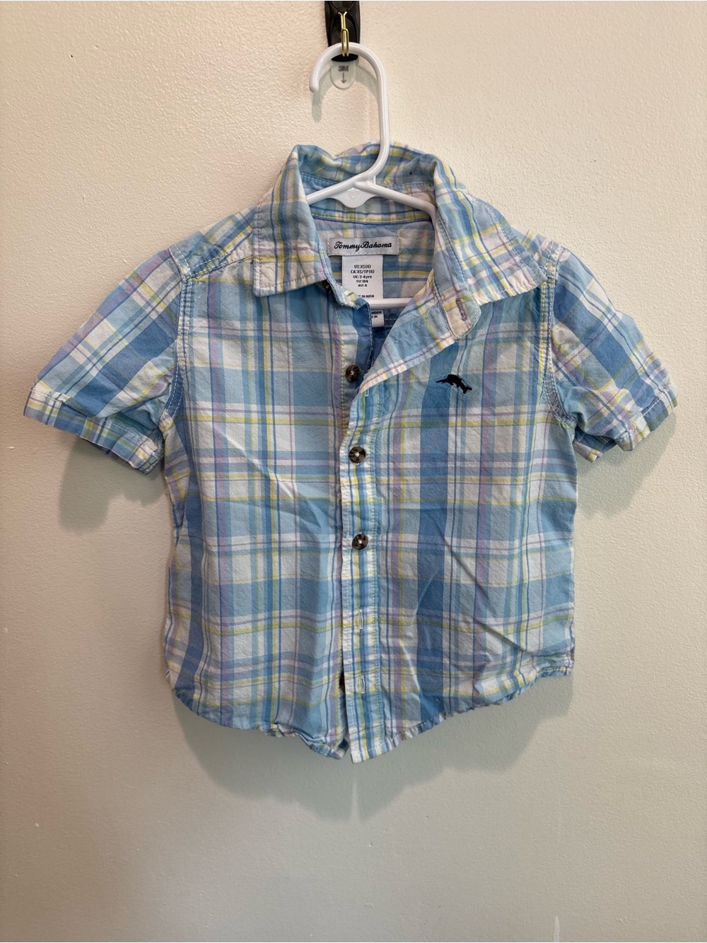 Tommy Bahama Light Blue Plaid Short Sleeve Button-Down for Kids XS 4